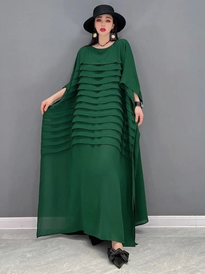 2024 Spring SHENGPALAE Bat Shirt Dress for Women - Stripe Loose Dress with O-Neck and Mid-Length