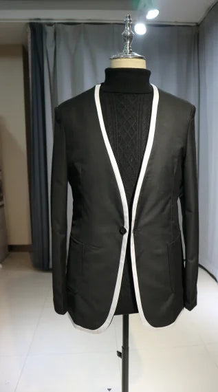 Customizable Black Wedding Tuxedo for Men - Slim Fit Round Collar Suit with Pants - Groomsmen Fashion