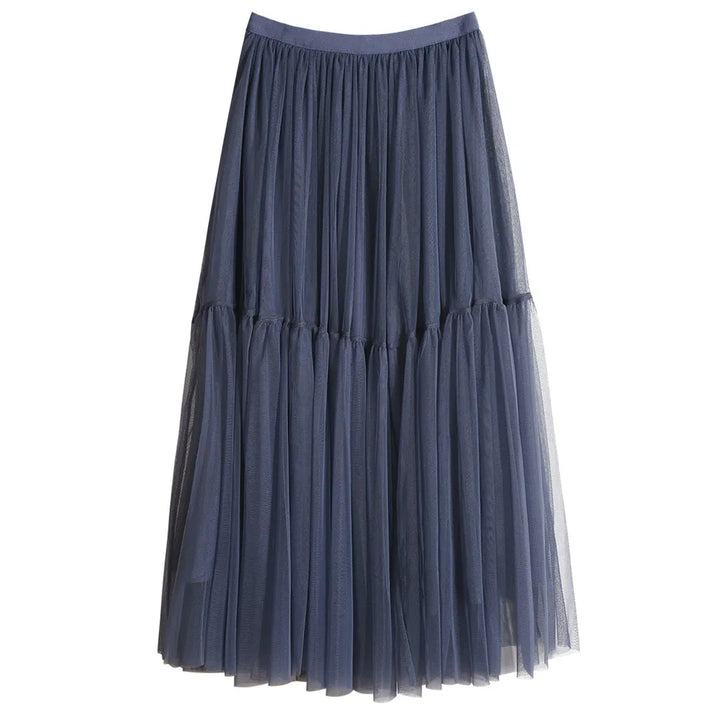 Ruffles Tutu Pleated Skirt Women High Waist Big Swing Vintage Tulle Skirt Korean Black Green Mesh Long Skirt Clothing Streetwear