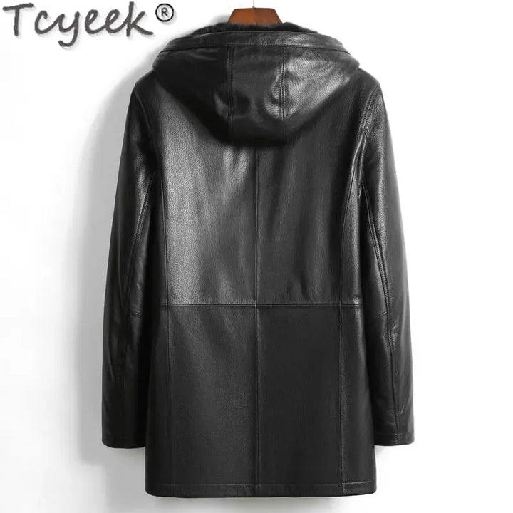 Men's Deerskin Leather Jacket with Mink Fur Liner