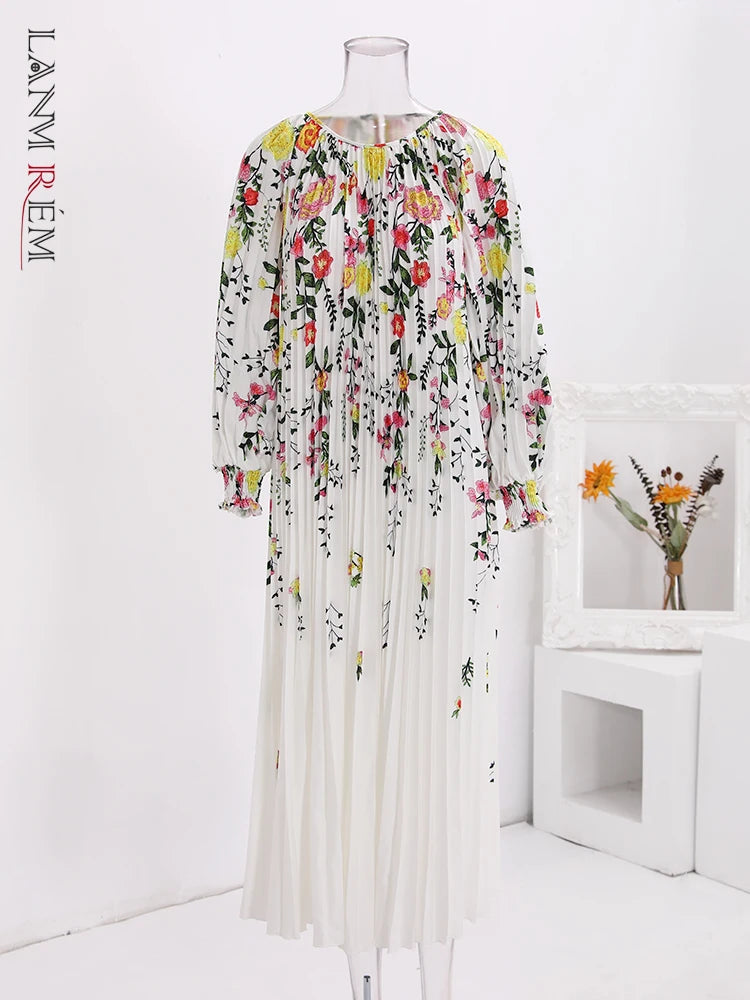 Stunning LANMREM New Print Pleated Dress for Women - Perfect for Elegant Evening Parties!