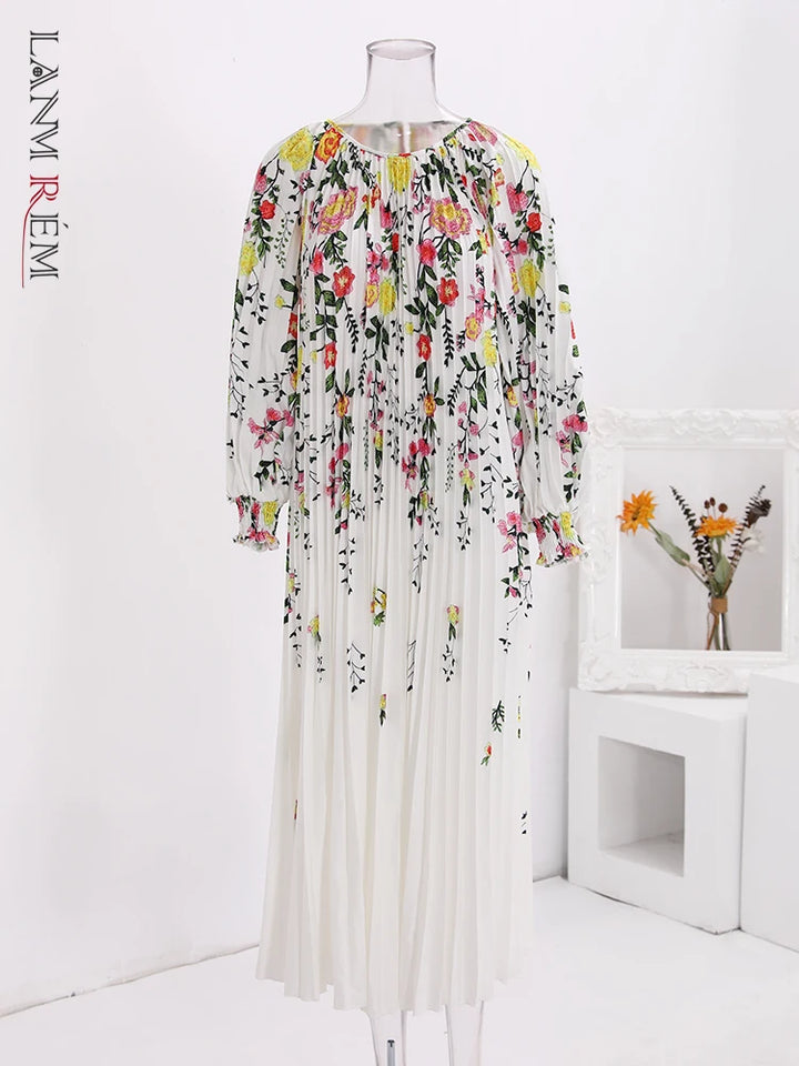 Stunning LANMREM New Print Pleated Dress for Women - Perfect for Elegant Evening Parties!