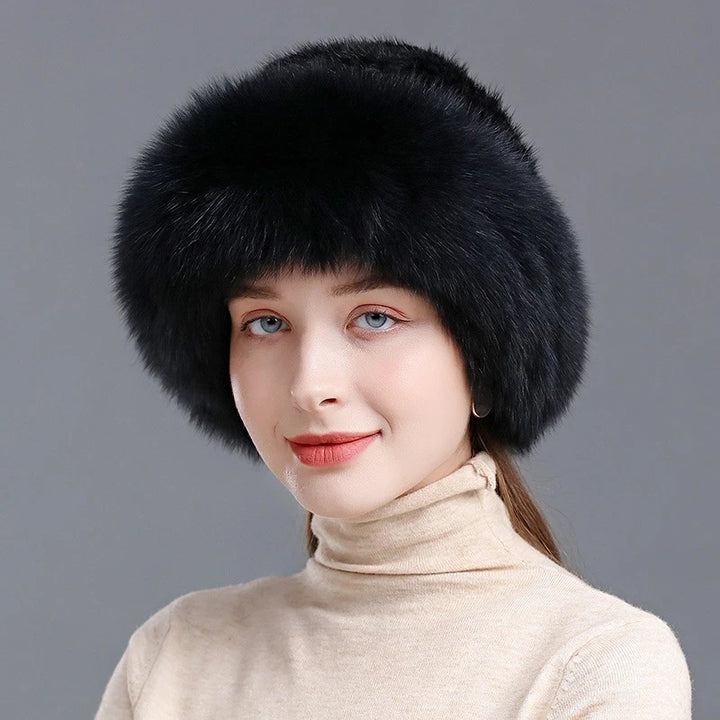 Hot Sell Winter Knitted 100% Natural Mink Fur And Fox Fur Hats Lady Fluffy Genuine Fox Fur Cap Women Luxurious Real Mink Fur Hat