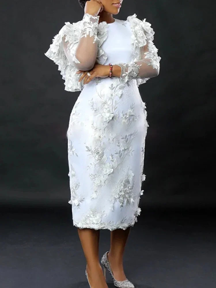 Unleash Your Elegance: White Applique Flower Dress for Weddings & Special Occasions