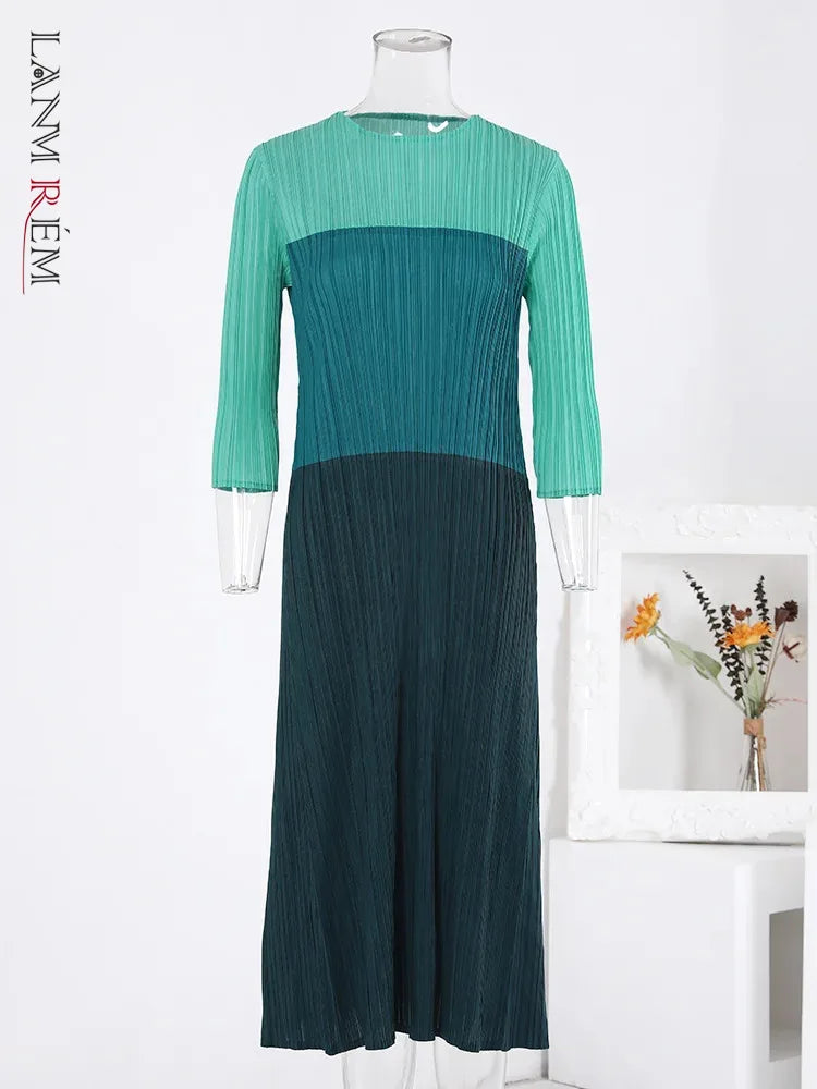 LANMREM Color Block Dress - Spring Fashion for Women - Loose Fit & Contrast Print - Sizes S-L