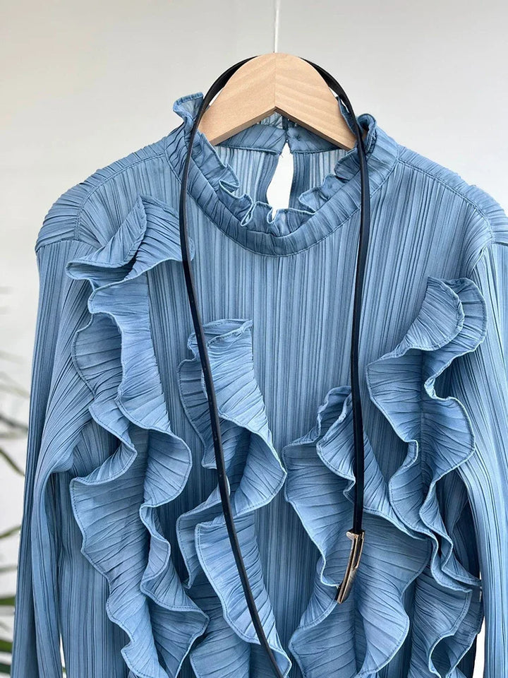 Stylish ALSEY Miyake Pleated Dress for Women - Elegant, Plus Size, Long Sleeves, Solid Color - Autumn Fashion