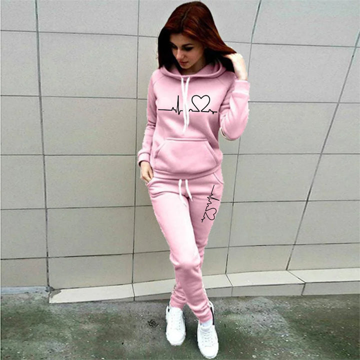 Spring Casual Hoodie and Pants Set for Women - Slim Fit Tracksuit with Oversized Sweatshirt and Elastic Waist Pants