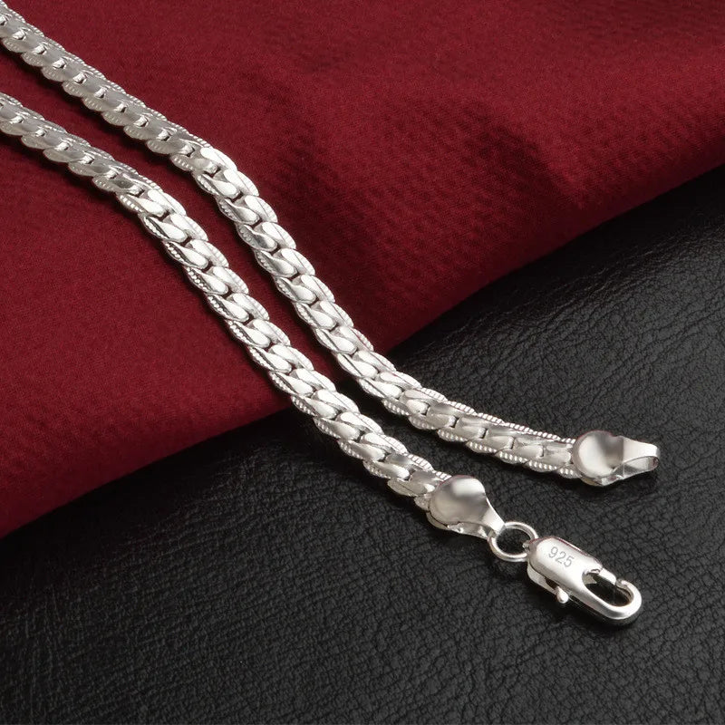 Stylish 925 Silver Chain Necklace for Weddings and Gifts - 6mm, 8/18/20/22/24 Inch, Unisex
