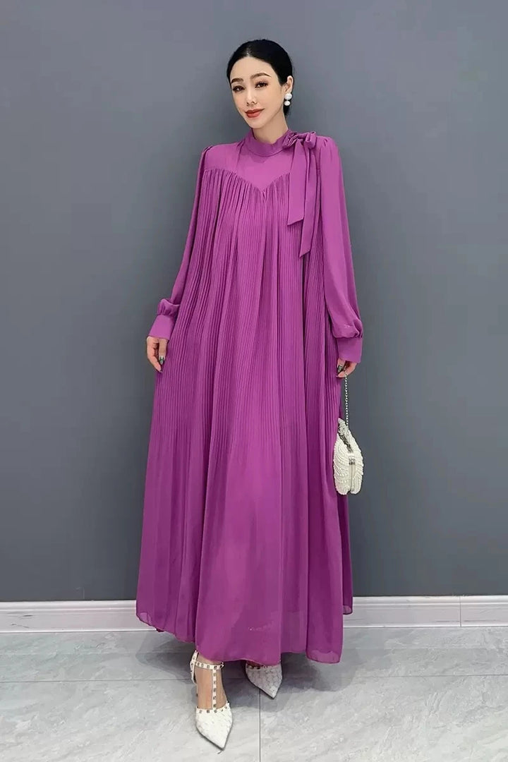 Purple Folds Long Sleeve Dress