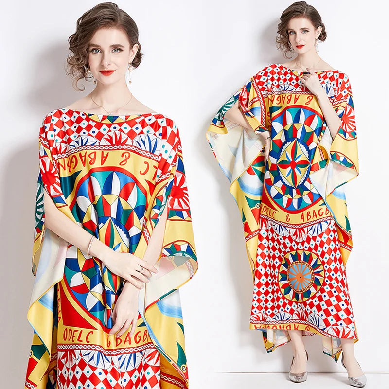 Vintage Floral Print Maxi Dress - Elegant A-line for Women's Party & Vacation