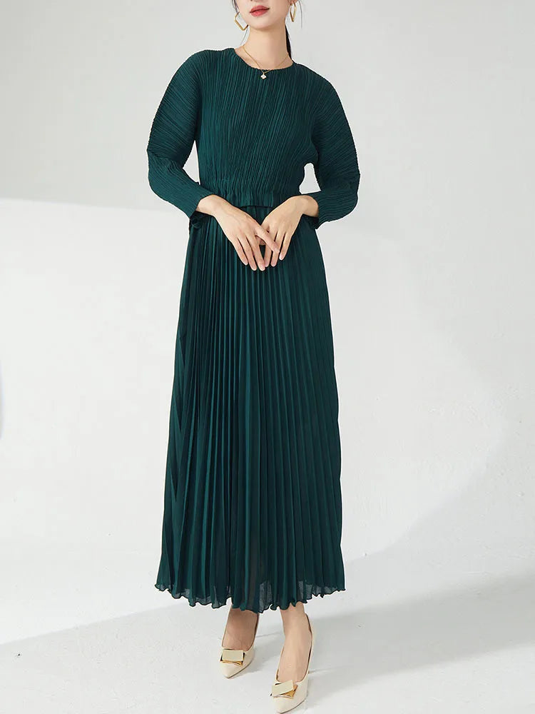 LANMREM Elegant Pleated Long Women's Dress