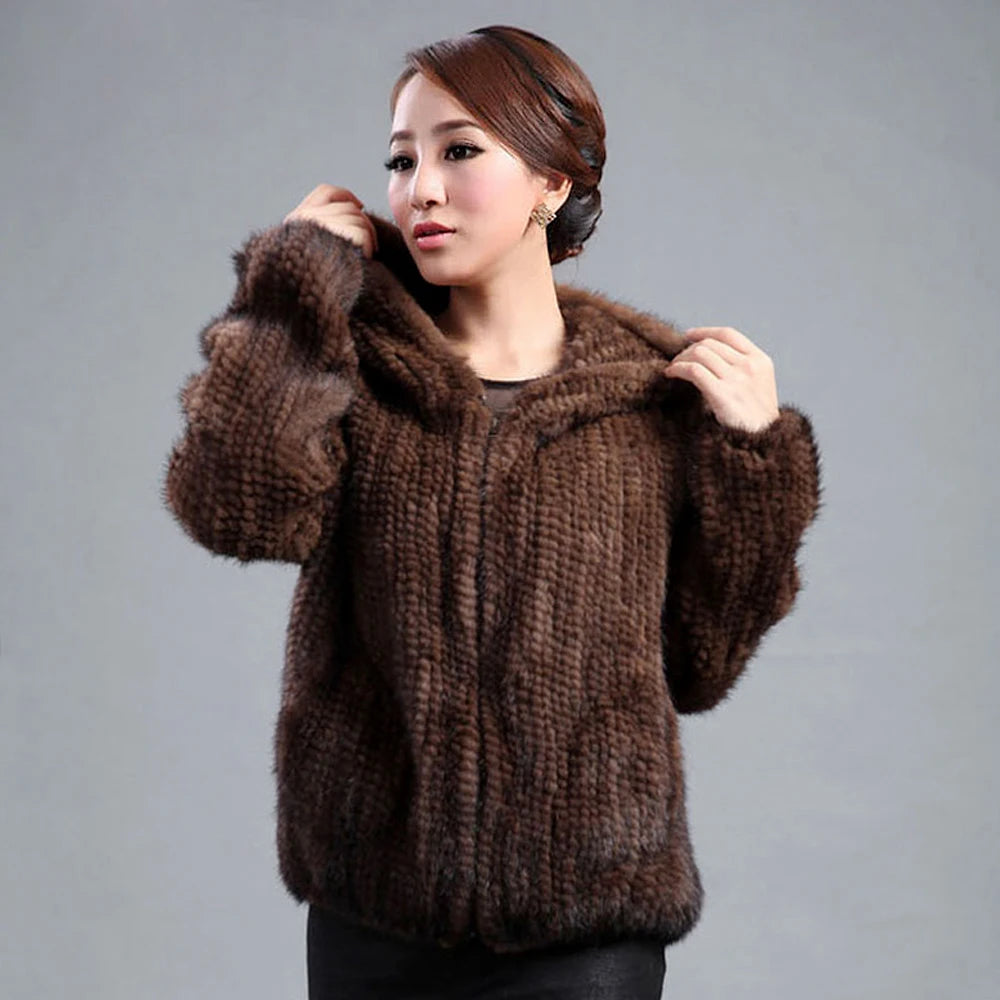 Hand Knitted Women's Natural Mink Fur Coat