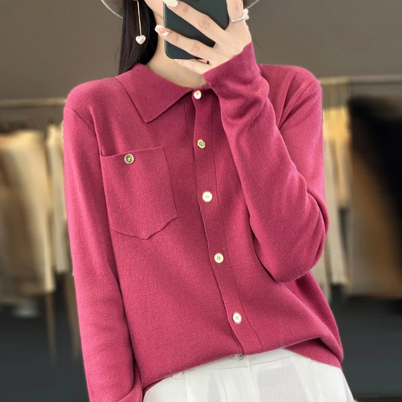 Cashmere Knit Polo Collar Cardigan