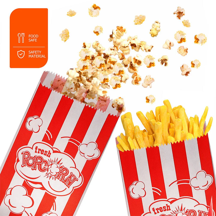 Disposable Popcorn Bags - Party Snack Holder, Set of 50