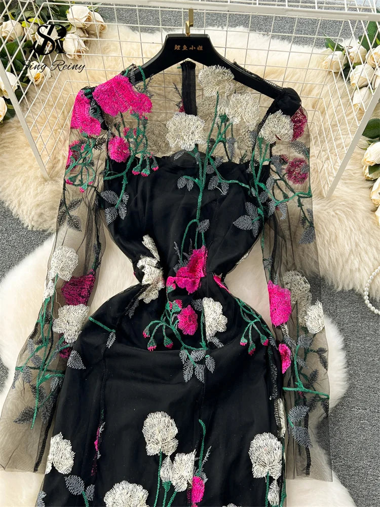 SINGREINY Embroidered Maxi Dress