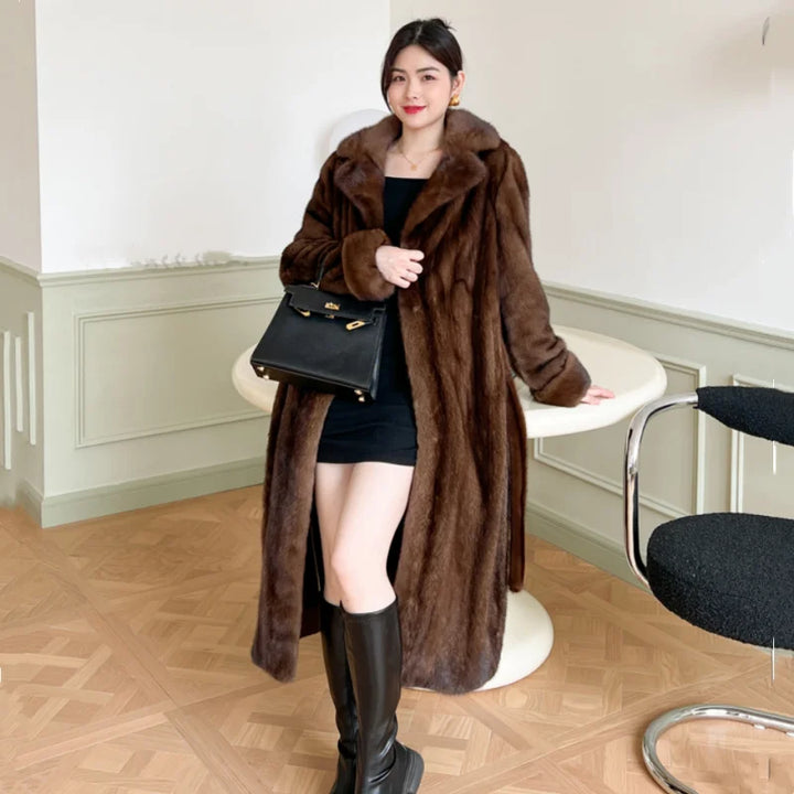 2023 New Fashion 100% Real Mink Whole Fur Women X-Long Coat  Winter Thick Slim Warm Clothing Female Natural Mink Fur  Jacket