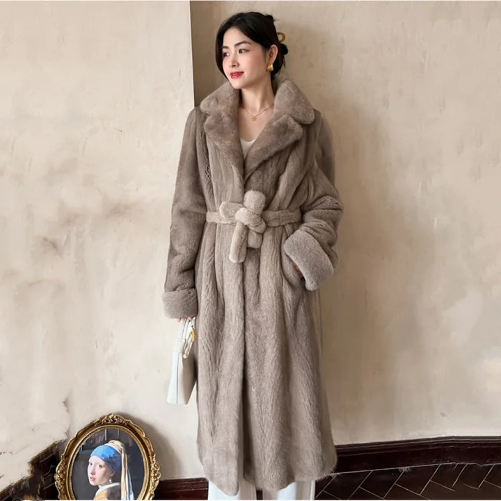 2023 New Fashion 100% Real Mink Whole Fur Women X-Long Coat  Winter Thick Slim Warm Clothing Female Natural Mink Fur  Jacket