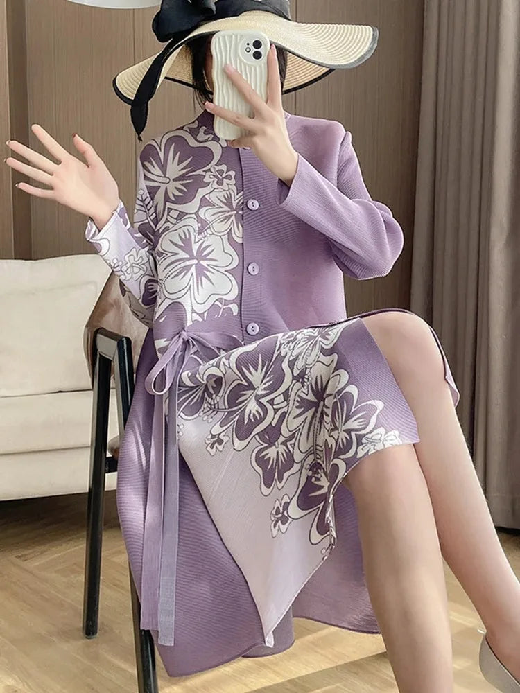 Stylish ANLAN Pleated Print Dress - Perfect for Evening Parties!