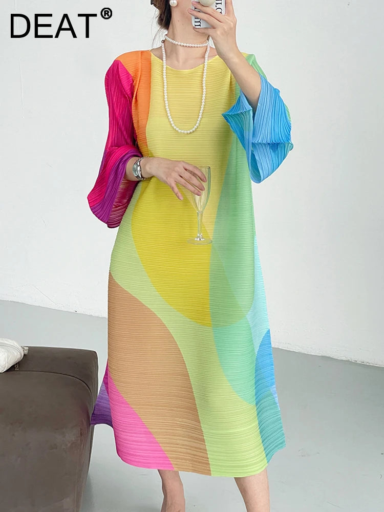 Transform Your Style with Our Elegant DEAT Color Block Dress - Perfect for Any Occasion!