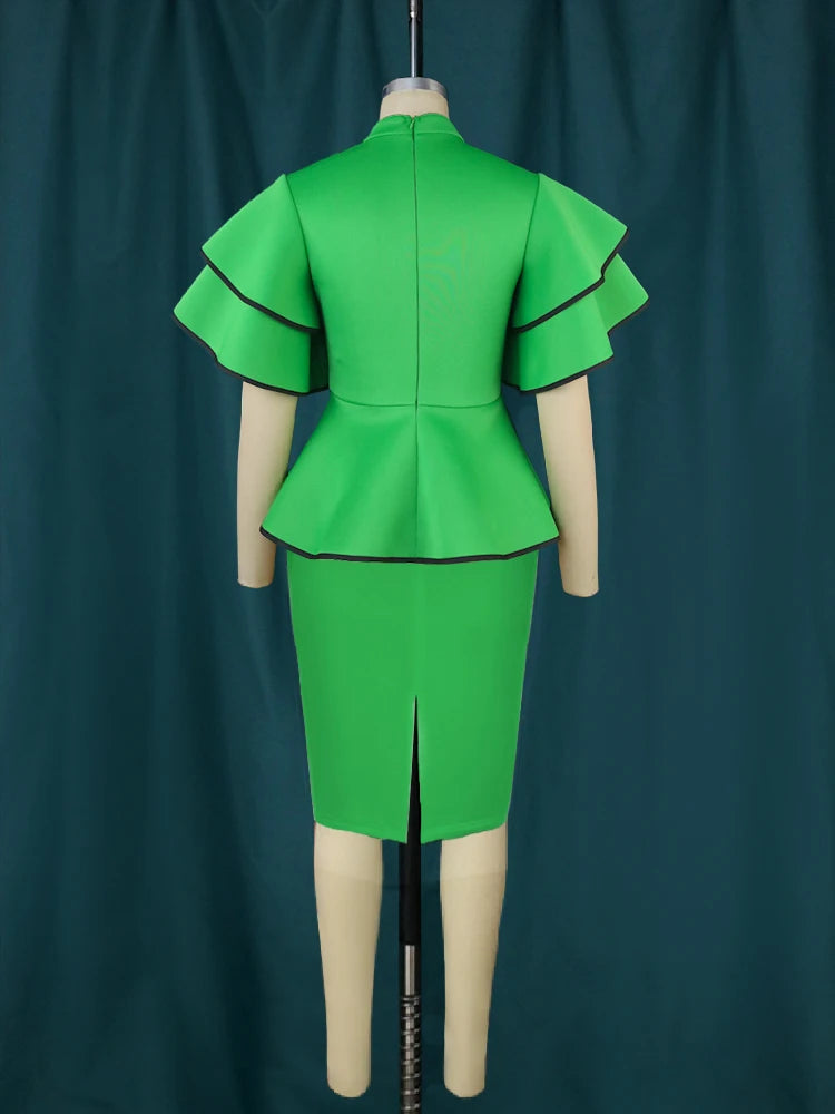 Stylish Plus Size Ruffle Midi Dress - Elegant Peplum Design for Christmas, Quinceanera & More - Sizes up to 4XL