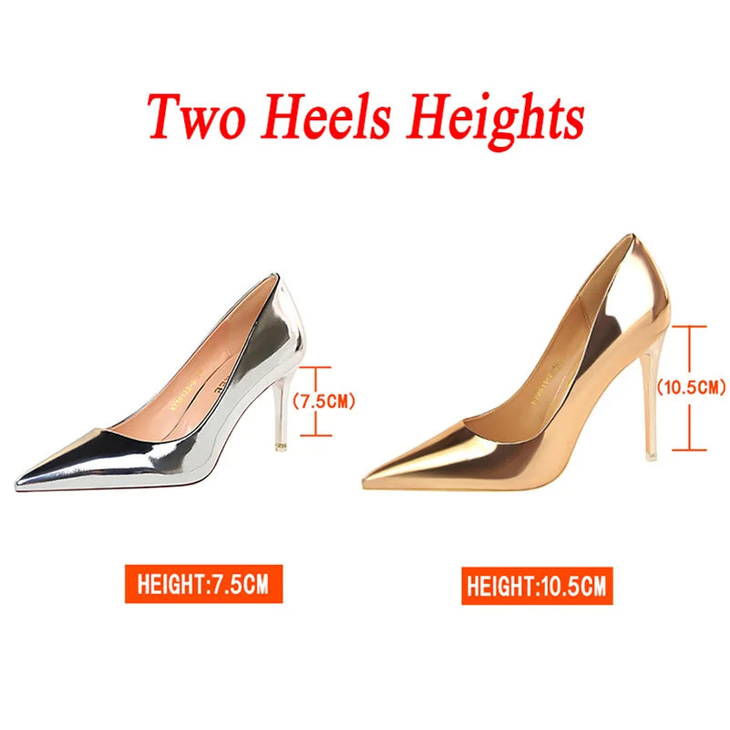 Sparkly Metallic Wedding Pumps - 7.5cm/10.5cm Stilettos - Women's Patent Leather