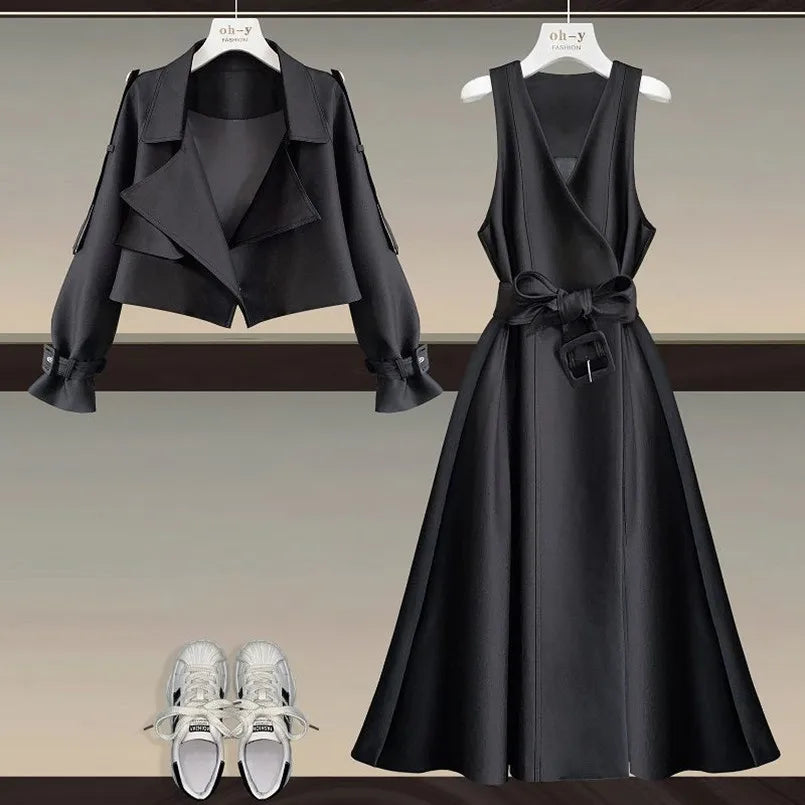 2023 Korean Autumn Suit: Oversized Goddess Dress Coat Set