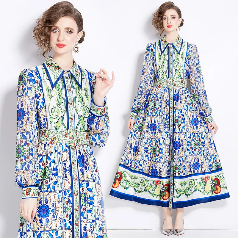 Vintage Floral Print Maxi Dress - Elegant A-line for Women's Party & Vacation