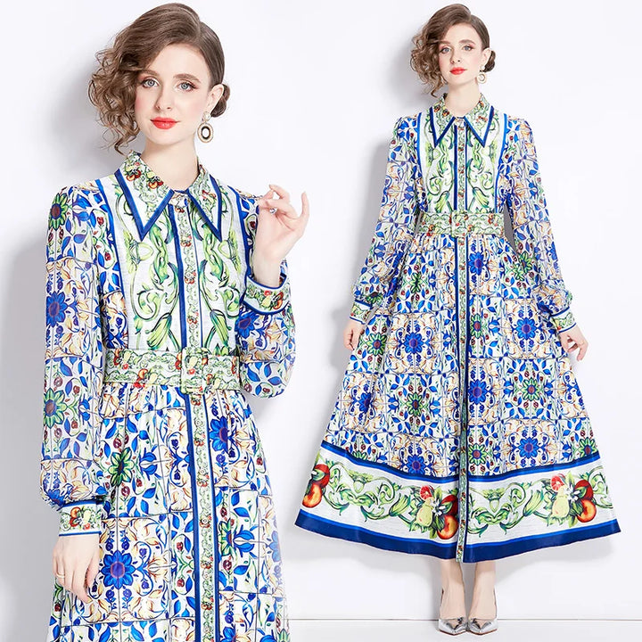 Vintage Floral Print Maxi Dress - Elegant A-line for Women's Party & Vacation