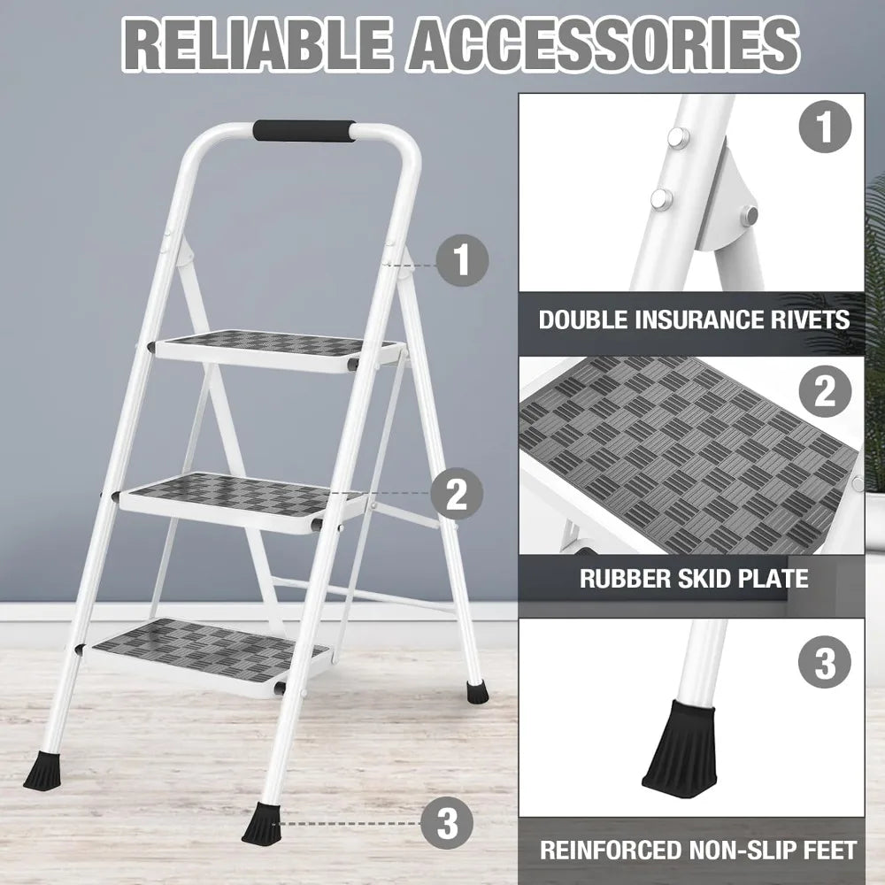 Ultimate 3-Step Ladder: Sturdy, Portable, Anti-Slip