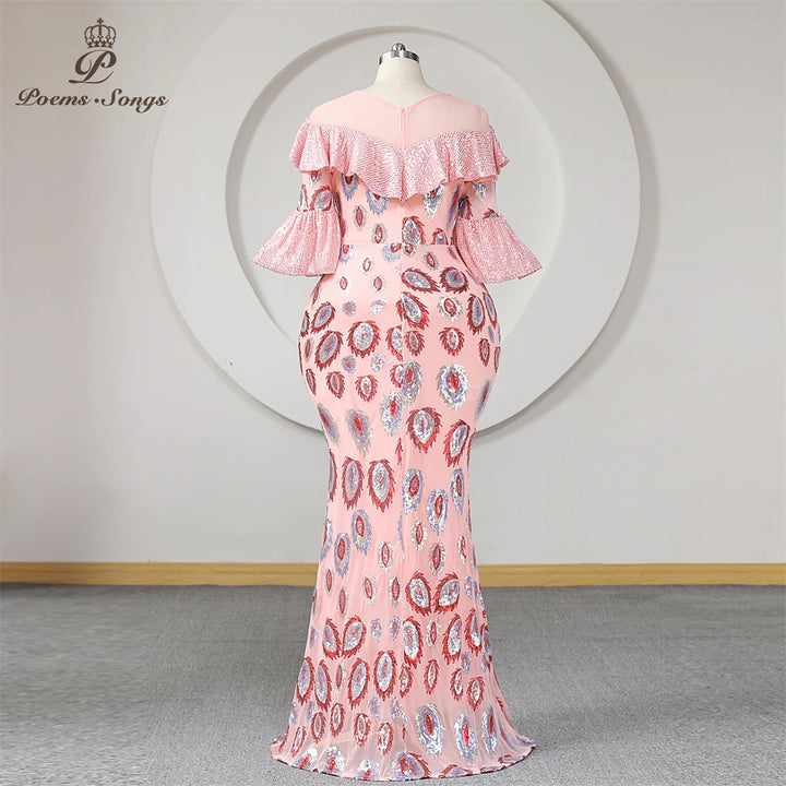 Pink Sequined Mermaid Evening Dress Plus Size