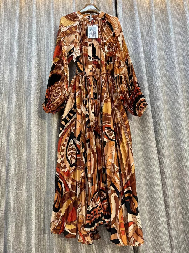 Vintage Pleated Puff Sleeve Dress | Korean Fashion | Autumn 2023 | Women's
