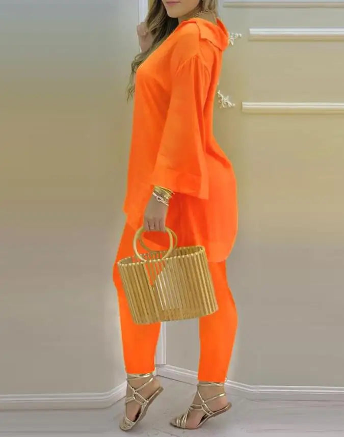 Stylish Two Piece Set - Chic V-Neck Top & Pants - Perfect for Daily Wear!