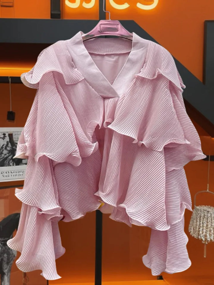 Stylish GVUW Spliced Ruffles Shirt - Perfect for 2024 Summer!