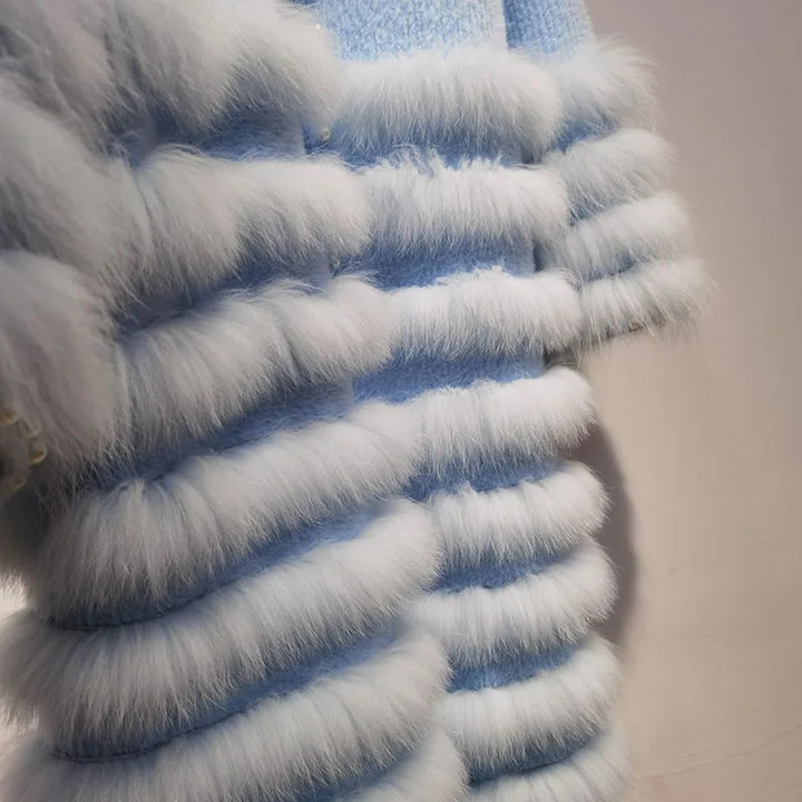 Women's Fox Fur Stripe Knitted Cardigan Coat