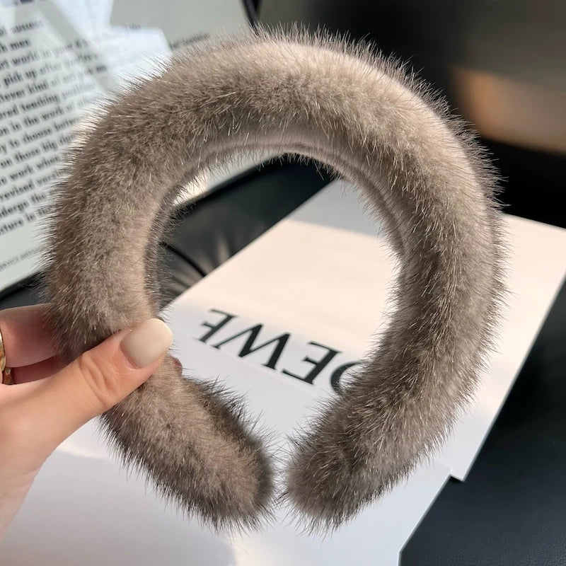 New Style Luxurious Real Mink Fur Band Female Real Mink Fur Headband Women Hair Genuine Fur Accessories Padded Winter Hair Hoop