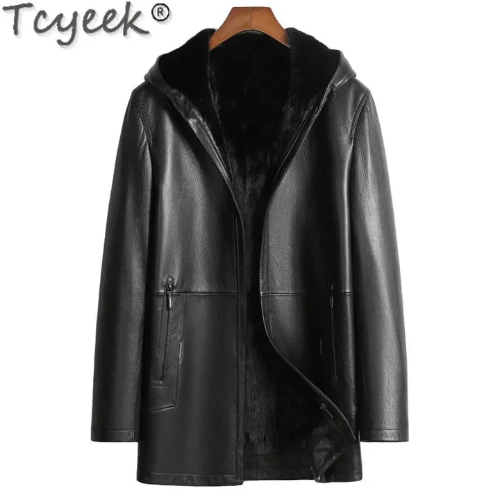 Men's Deerskin Leather Jacket with Mink Fur Liner