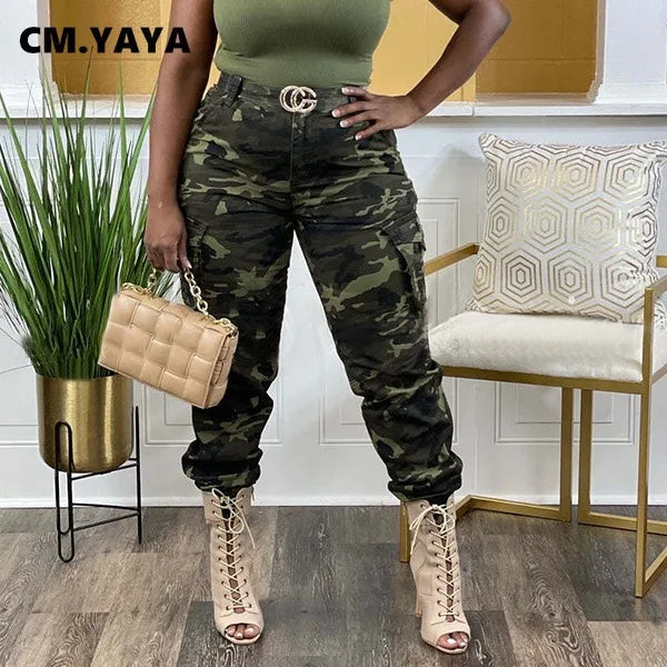 2024 Spring/Summer Camo Cargo Pants for Women - Safari Style Joggers with Pockets by CM.YAYA