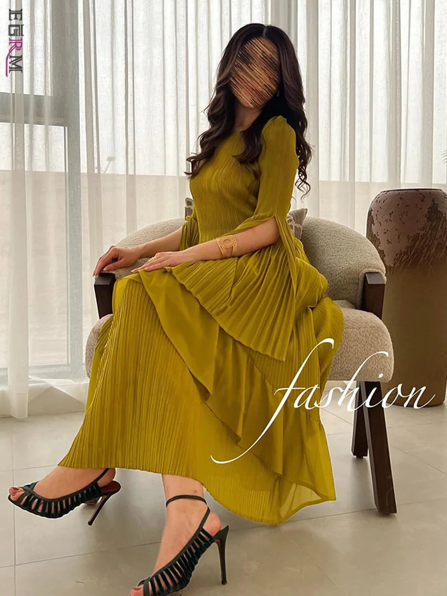 Stunning 2024 Spring Party Dress: EGRM Miyake Pleated Ruffles A-line Skirt for Women