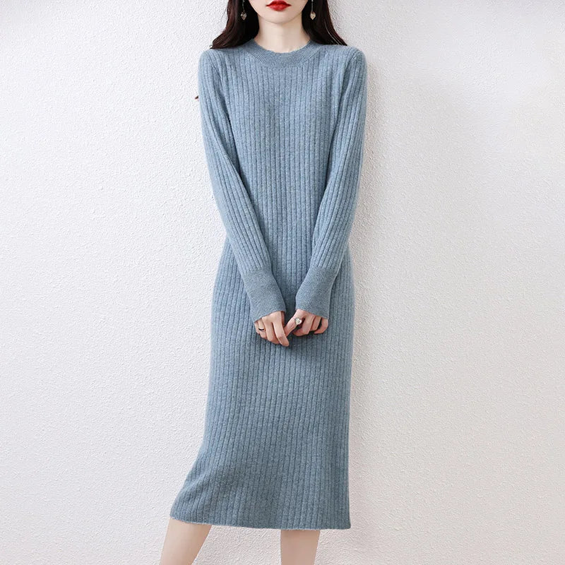 Hot Sale 2023 Winter Cashmere Sweater Dress | 100% Wool | Long Sleeve | O-Neck