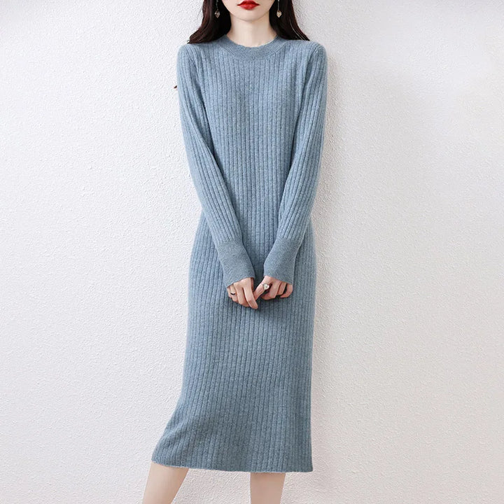 Hot Sale 2023 Winter Cashmere Sweater Dress | 100% Wool | Long Sleeve | O-Neck