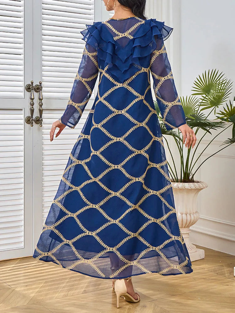 LANMREM Embroidery Ruffles A-line Dress