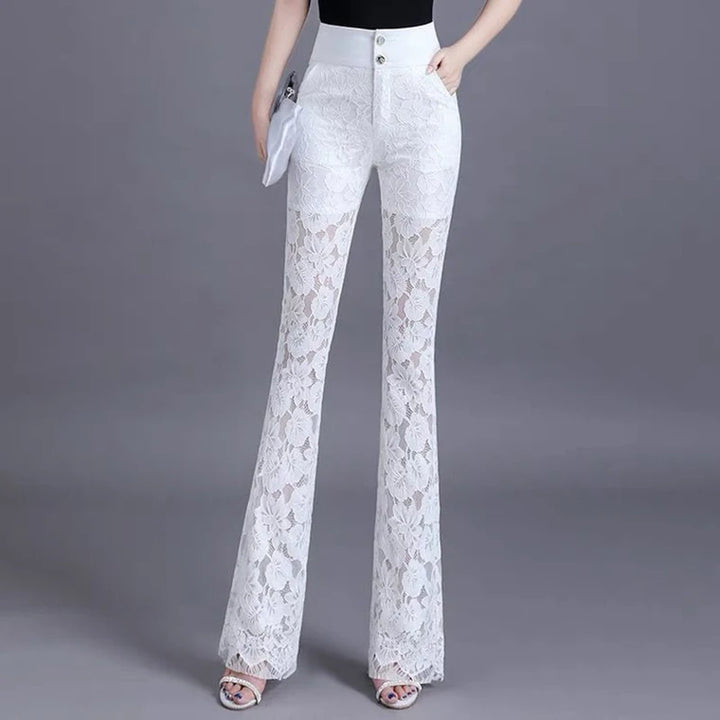 Korean Fashion Lace Patchwork Flare Pants - High Waist, Thin & Elegant for Women - 2023 Collection