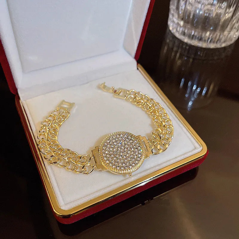 Sparkling Rhinestone Dial Bracelet - Luxurious Gold Plated Gift for Women