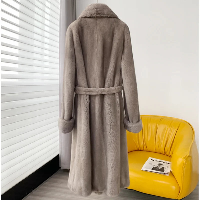 2023 New Fashion 100% Real Mink Whole Fur Women X-Long Coat  Winter Thick Slim Warm Clothing Female Natural Mink Fur  Jacket