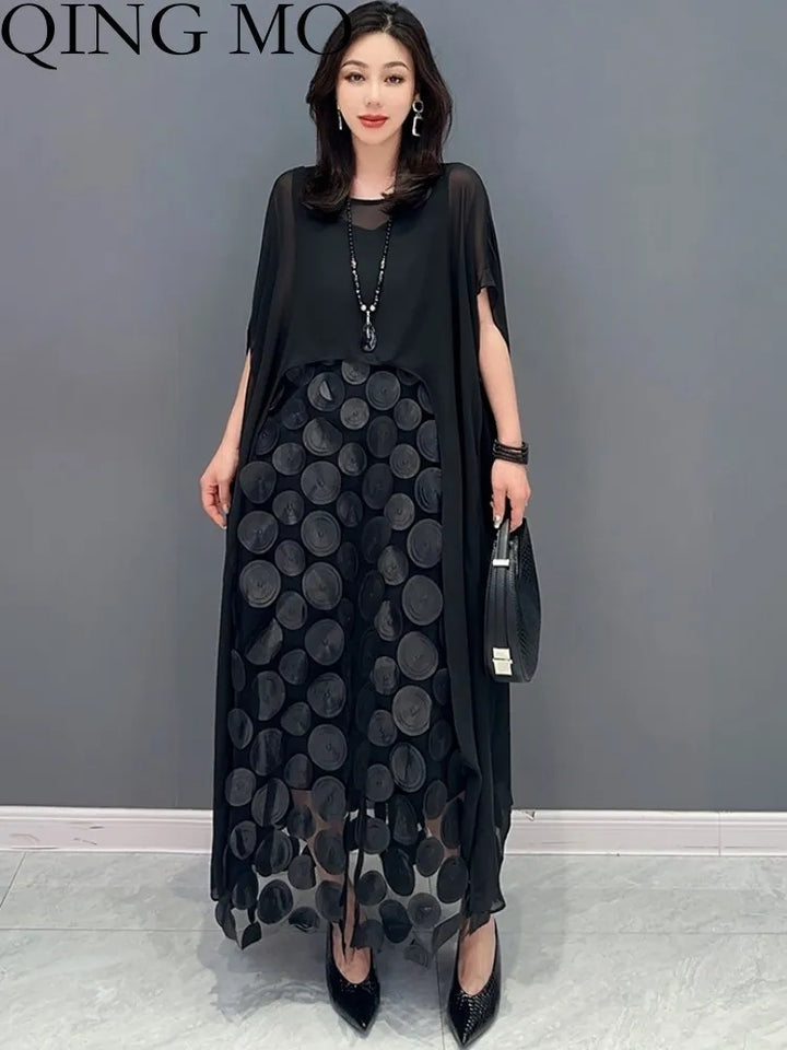 Korean Summer Dress Set - Black Outerwear Suit with Coatdress - QING MO ZXF2579