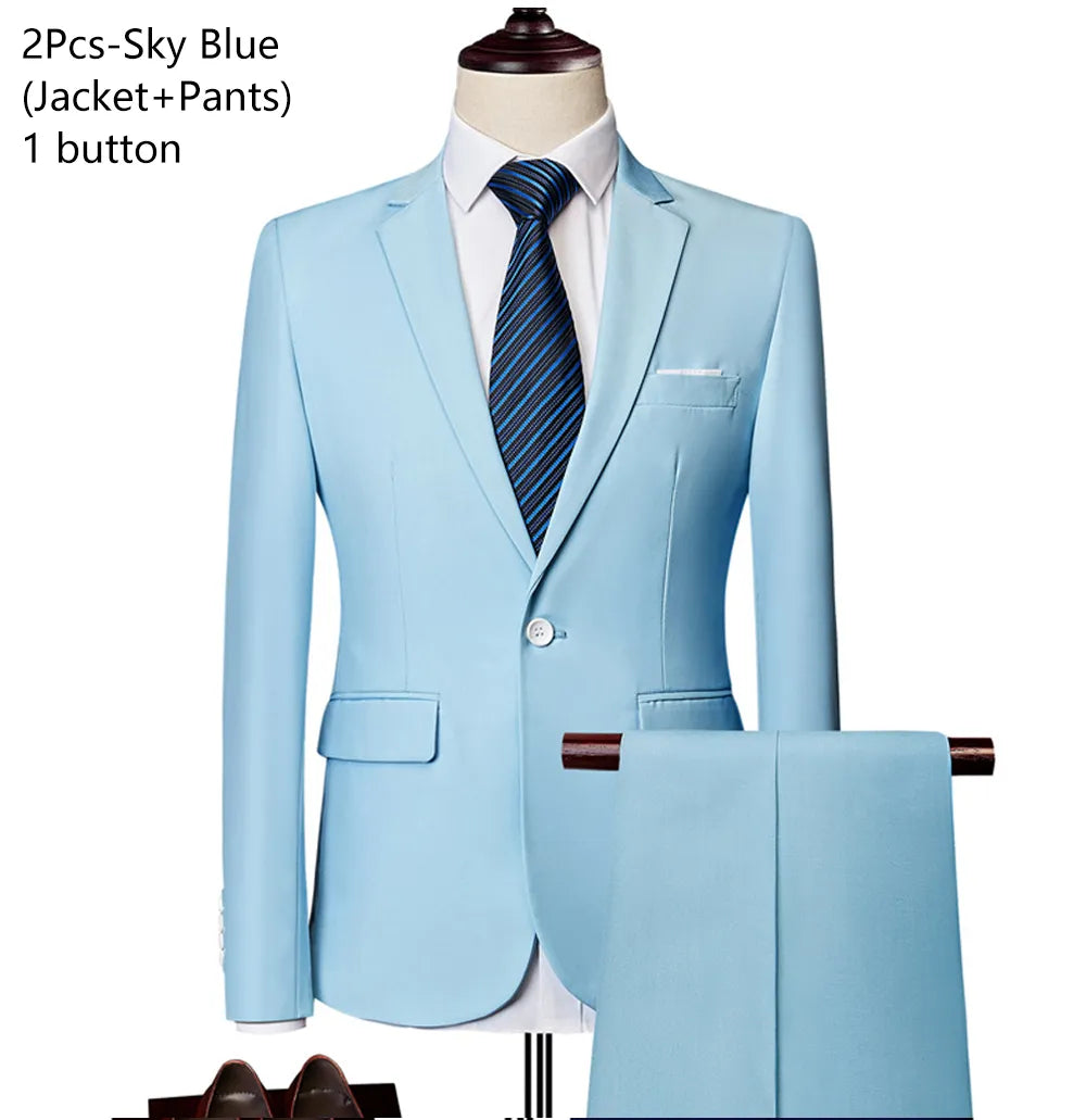 Elegant 3-Piece Men's Wedding Suit Set - Luxury Business Formal Blazers, Vest, and Pants - Free Shipping