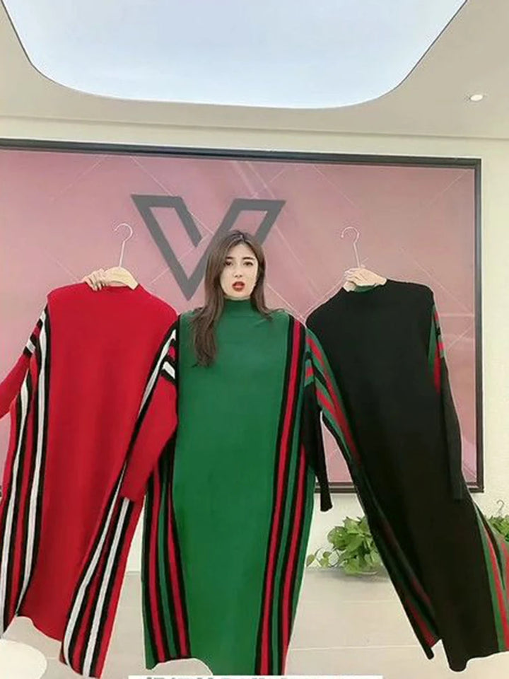 Korean Women's Knit Midi Dress - Elegant & Cozy for Fall/Winter