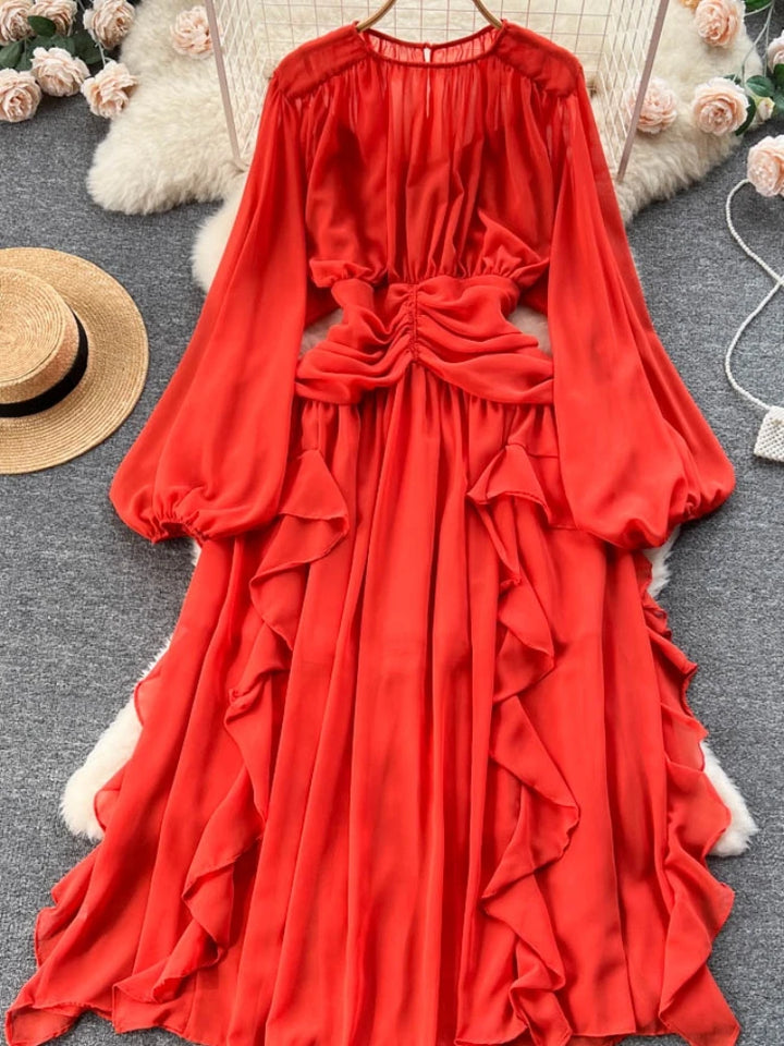Chic A-Line Chiffon Dress with Puff Sleeves for Women - Aibeautyer