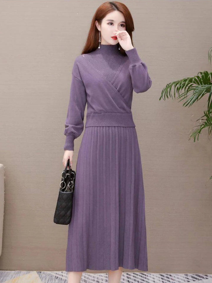 Elegant Office Lady Knitwear Dress Set