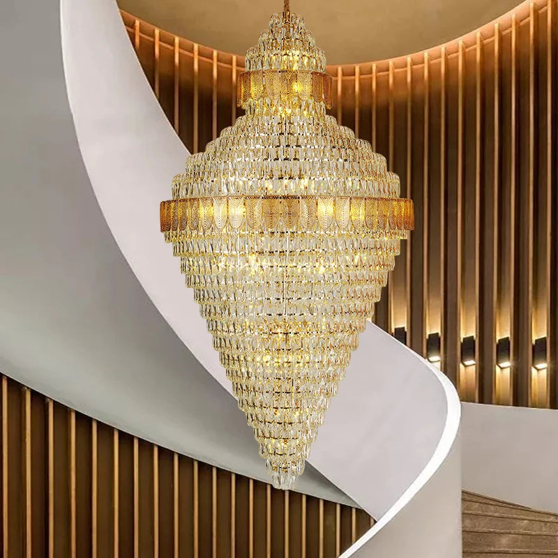 Post-modern Villa Duplex Crystal Lamp Spiral Staircase Long Chandelier Hollow High Living Room Headlamp Light Luxury Chandelier